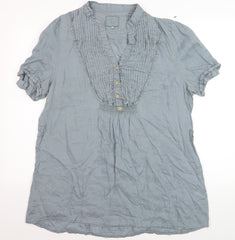 RJR Women Grey Linen Short Sleeve Tunic Blouse Size 18
