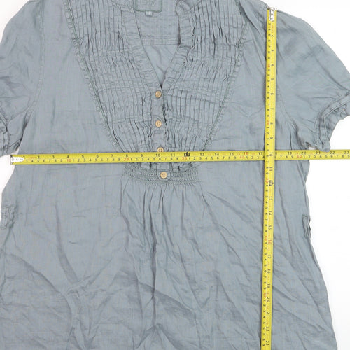 RJR Women Grey Linen Short Sleeve Tunic Blouse Size 18