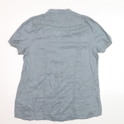 RJR Women Grey Linen Short Sleeve Tunic Blouse Size 18