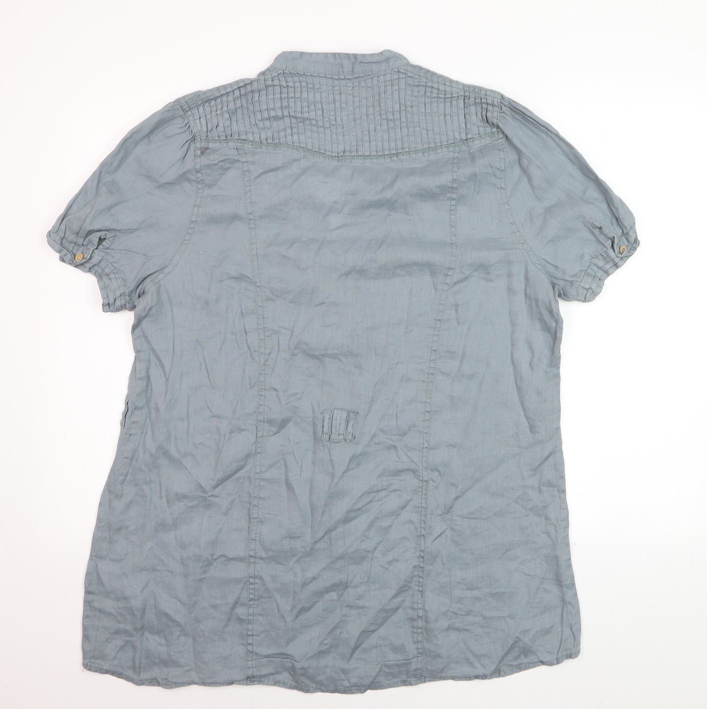 RJR Women Grey Linen Short Sleeve Tunic Blouse Size 18