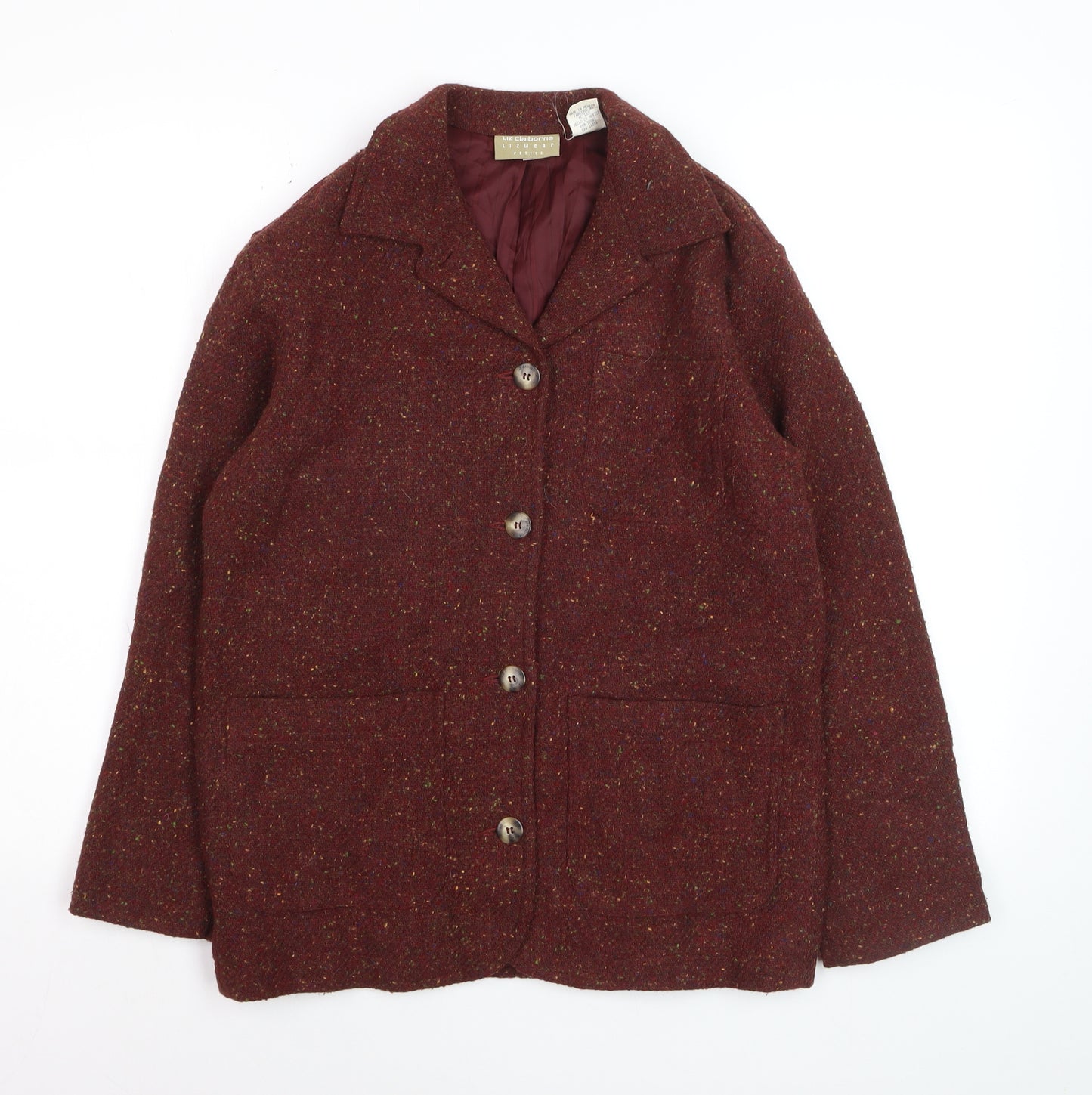Liz Claiborne Womens Brown Tweed Wool Blazer Petite S Classic Fit