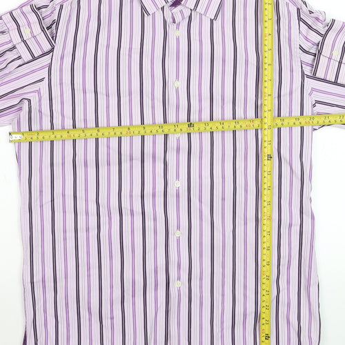 Marks and Spencer Autograph Men's Purple Striped Cotton Long Sleeve Shirt 15.5 Regular Fit