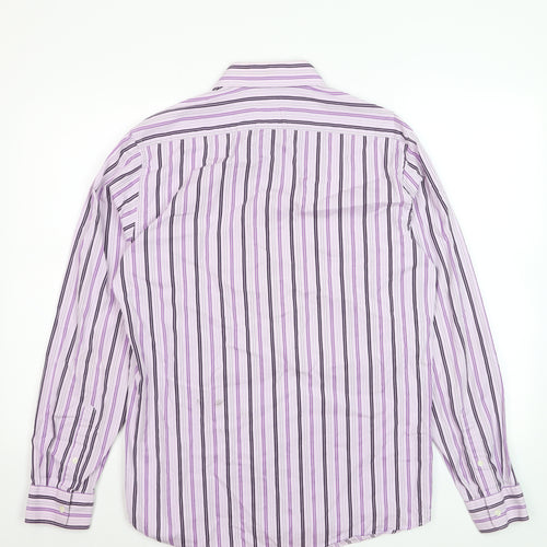Marks and Spencer Autograph Men's Purple Striped Cotton Long Sleeve Shirt 15.5 Regular Fit