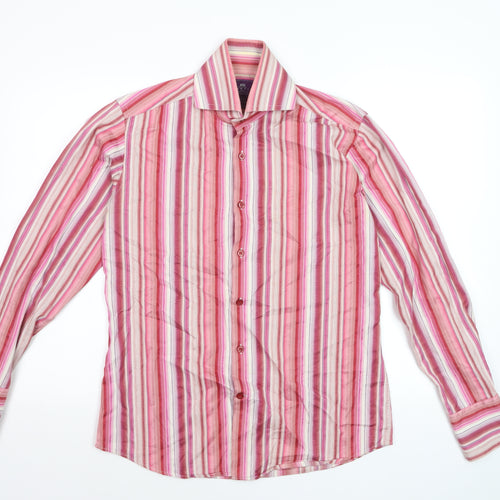 Hawes & Curtis Men's Pink Striped Slim Fit Cotton Long Sleeve Shirt S