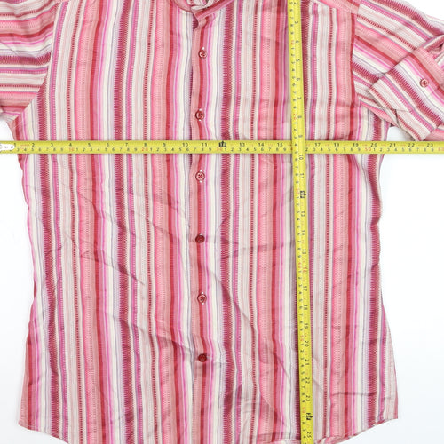 Hawes & Curtis Men's Pink Striped Slim Fit Cotton Long Sleeve Shirt S