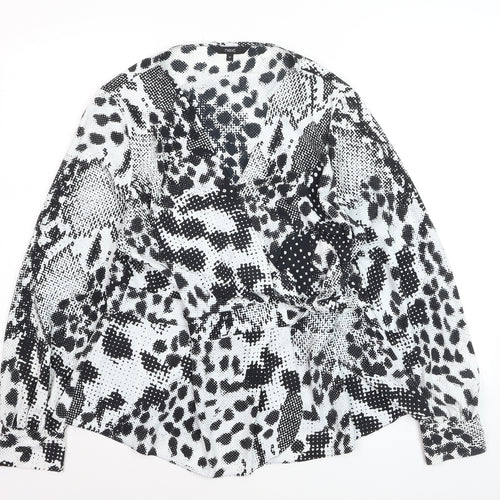 Next Womens Black Animal Print V-Neck Wrap Blouse Size 16