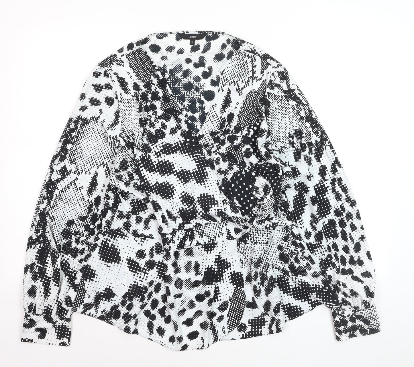 Next Womens Black Animal Print V-Neck Wrap Blouse Size 16