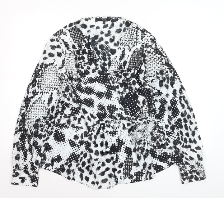 Next Womens Black Animal Print V-Neck Wrap Blouse Size 16