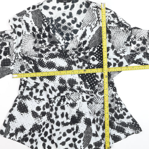 Next Womens Black Animal Print V-Neck Wrap Blouse Size 16