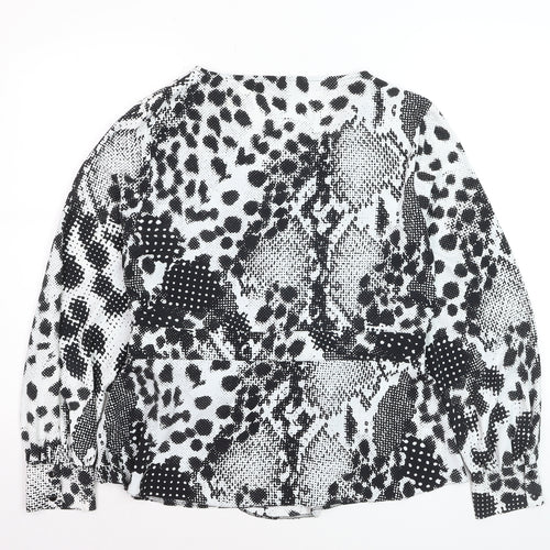 Next Womens Black Animal Print V-Neck Wrap Blouse Size 16