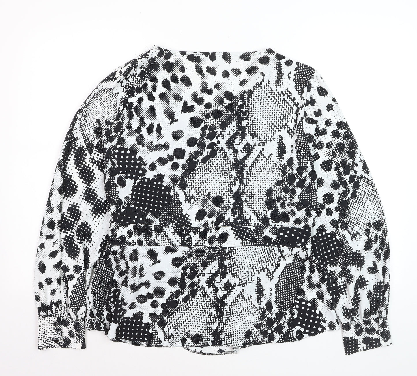 Next Womens Black Animal Print V-Neck Wrap Blouse Size 16