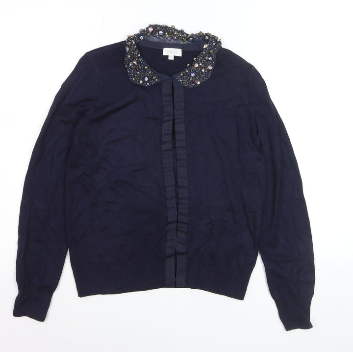 Untold Women's Blue Beaded Collared Long Sleeve Blouse M