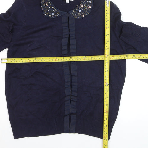 Untold Women's Blue Beaded Collared Long Sleeve Blouse M