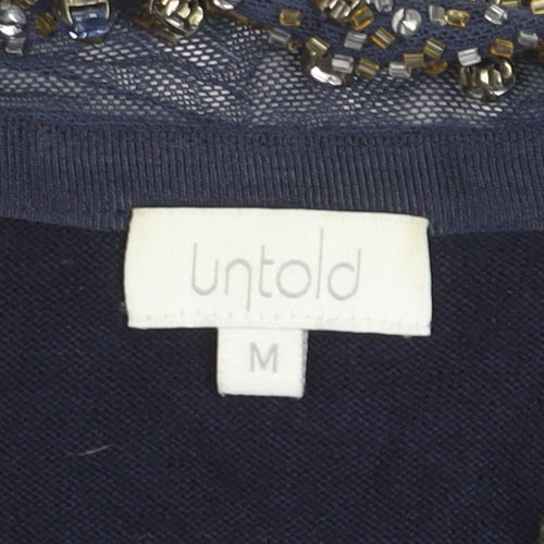 Untold Women's Blue Beaded Collared Long Sleeve Blouse M