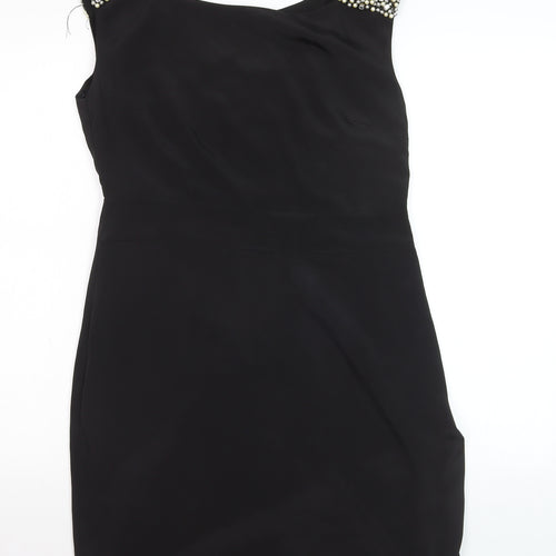 Oasis Women Black Size 12 Beaded Sheath Party Dress
