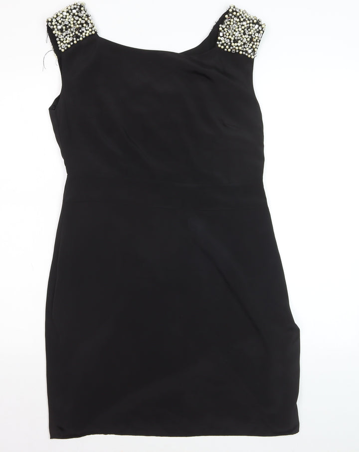 Oasis Women Black Size 12 Beaded Sheath Party Dress