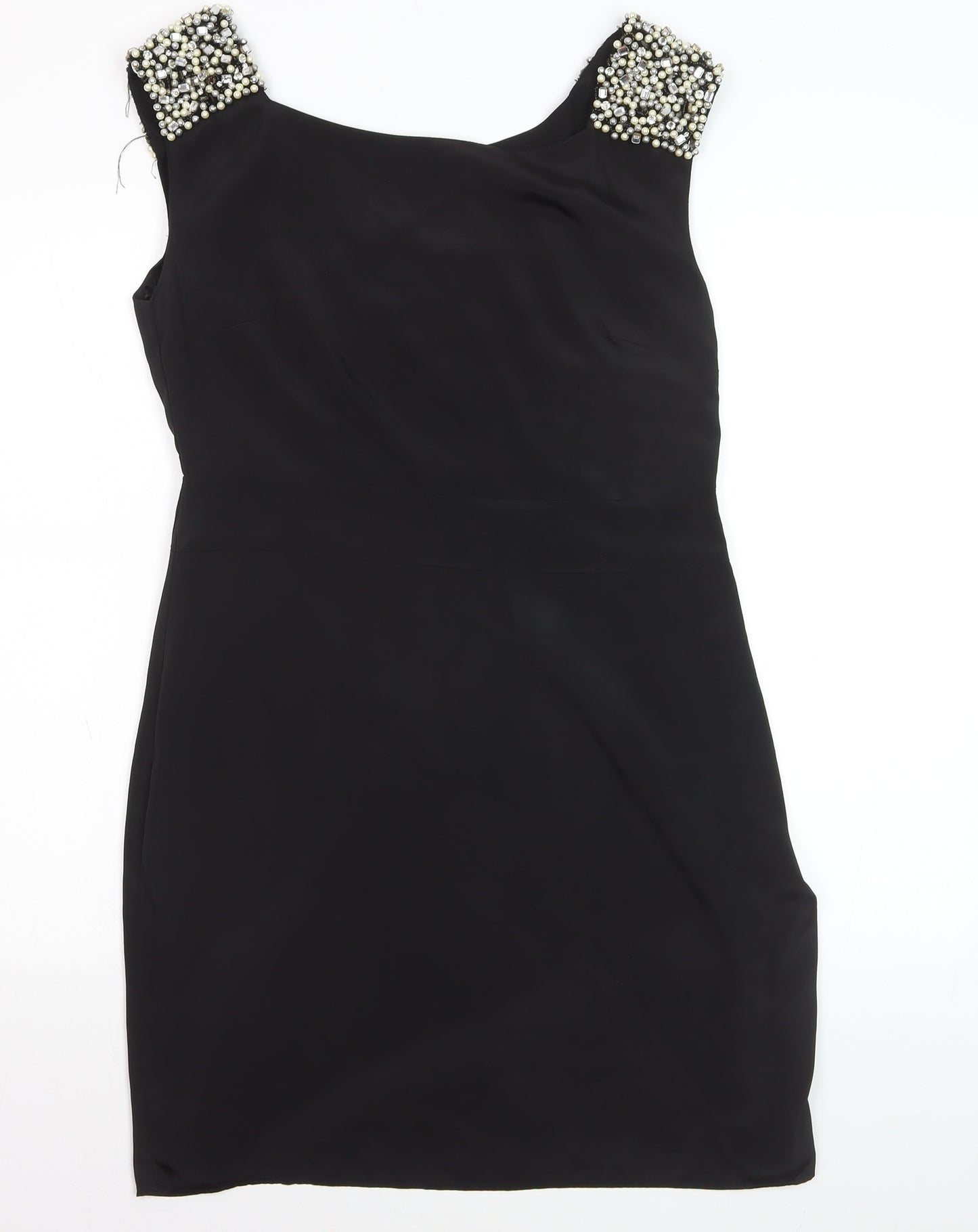 Oasis Women Black Size 12 Beaded Sheath Party Dress