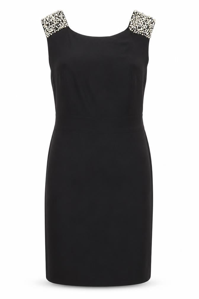 Oasis Women Black Size 12 Beaded Sheath Party Dress