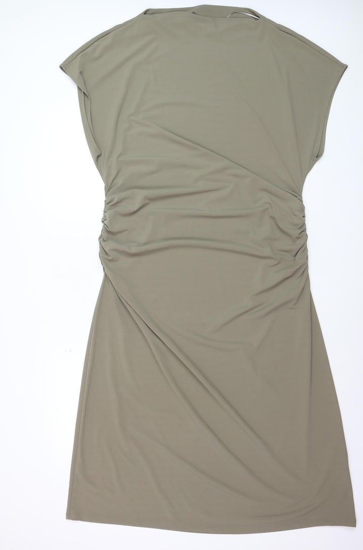 Marks and Spencer Women Beige Size 18 Ruched Sheath Knee Length Dress