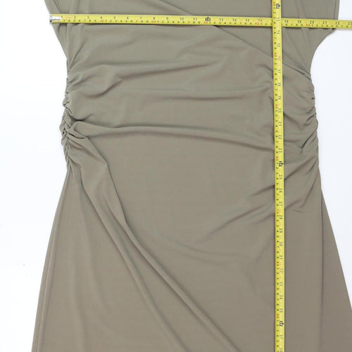 Marks and Spencer Women Beige Size 18 Ruched Sheath Knee Length Dress