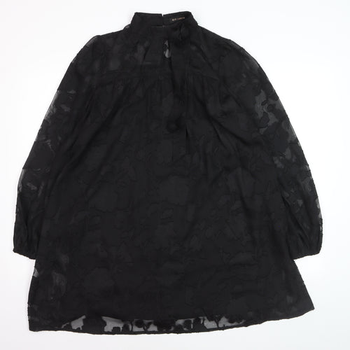 QED London Women Black S Sheer Floral High Neck Shift Dress