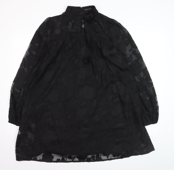 QED London Women Black S Sheer Floral High Neck Shift Dress