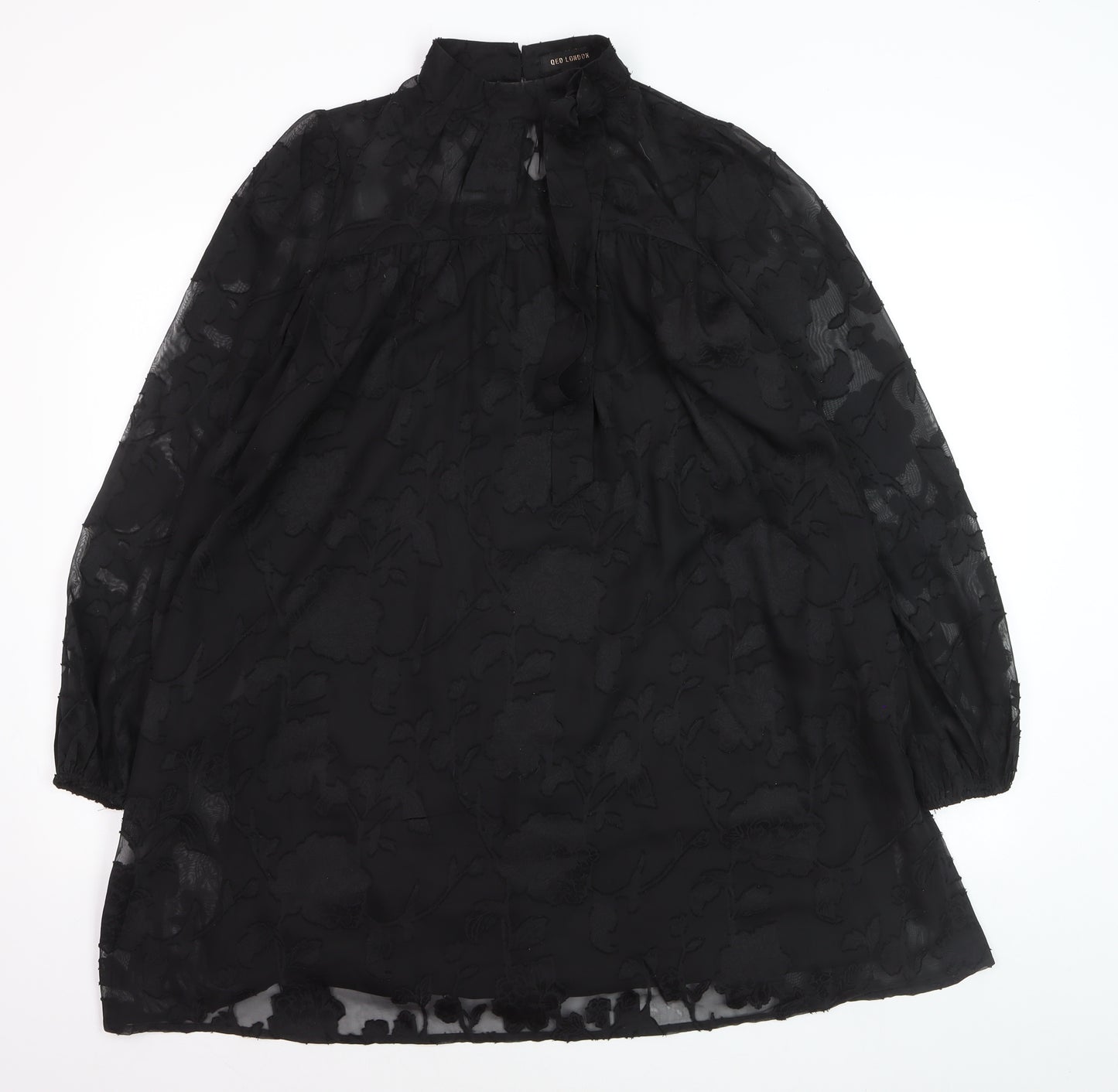 QED London Women Black S Sheer Floral High Neck Shift Dress