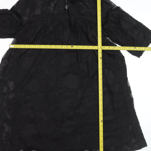 QED London Women Black S Sheer Floral High Neck Shift Dress