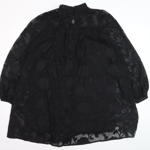 QED London Women Black S Sheer Floral High Neck Shift Dress