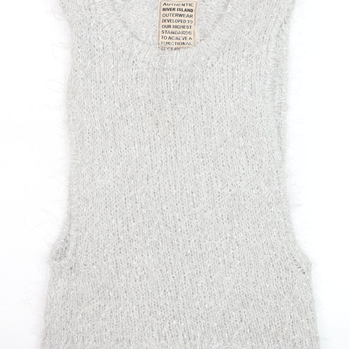River Island Women Grey Mohair Blend Sleeveless Knit Vest Size 8