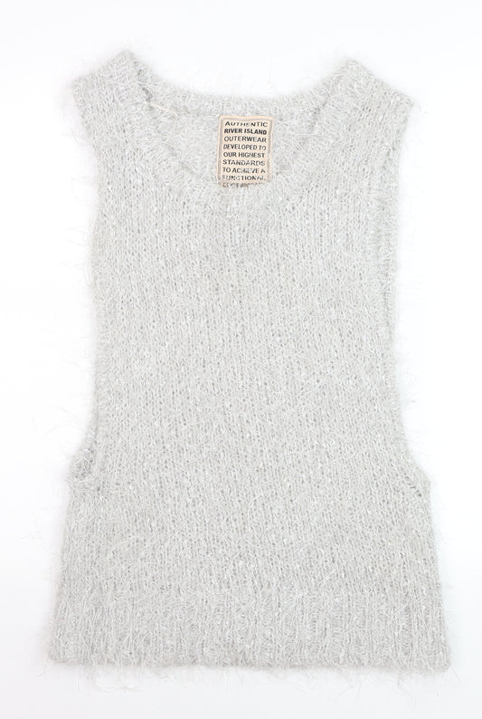 River Island Women Grey Mohair Blend Sleeveless Knit Vest Size 8