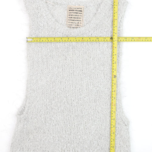 River Island Women Grey Mohair Blend Sleeveless Knit Vest Size 8