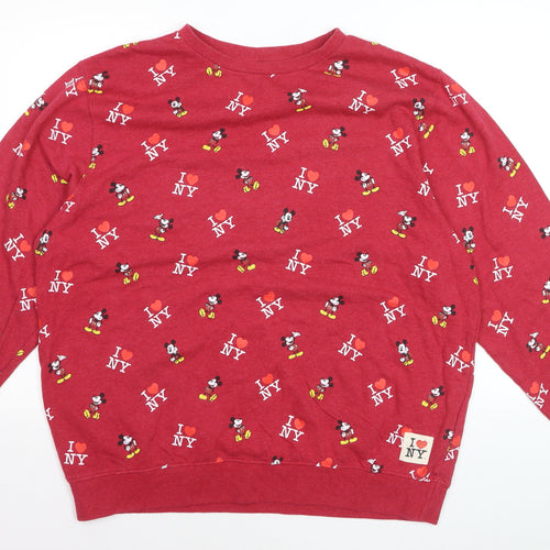 Disney Store Womens Red Mickey Mouse I Love NY Sweatshirt 2XL Cotton Blend