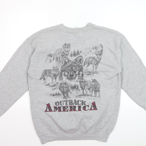 Gildan Men's Grey Outback America Wolf Graphic Pullover Sweatshirt M
