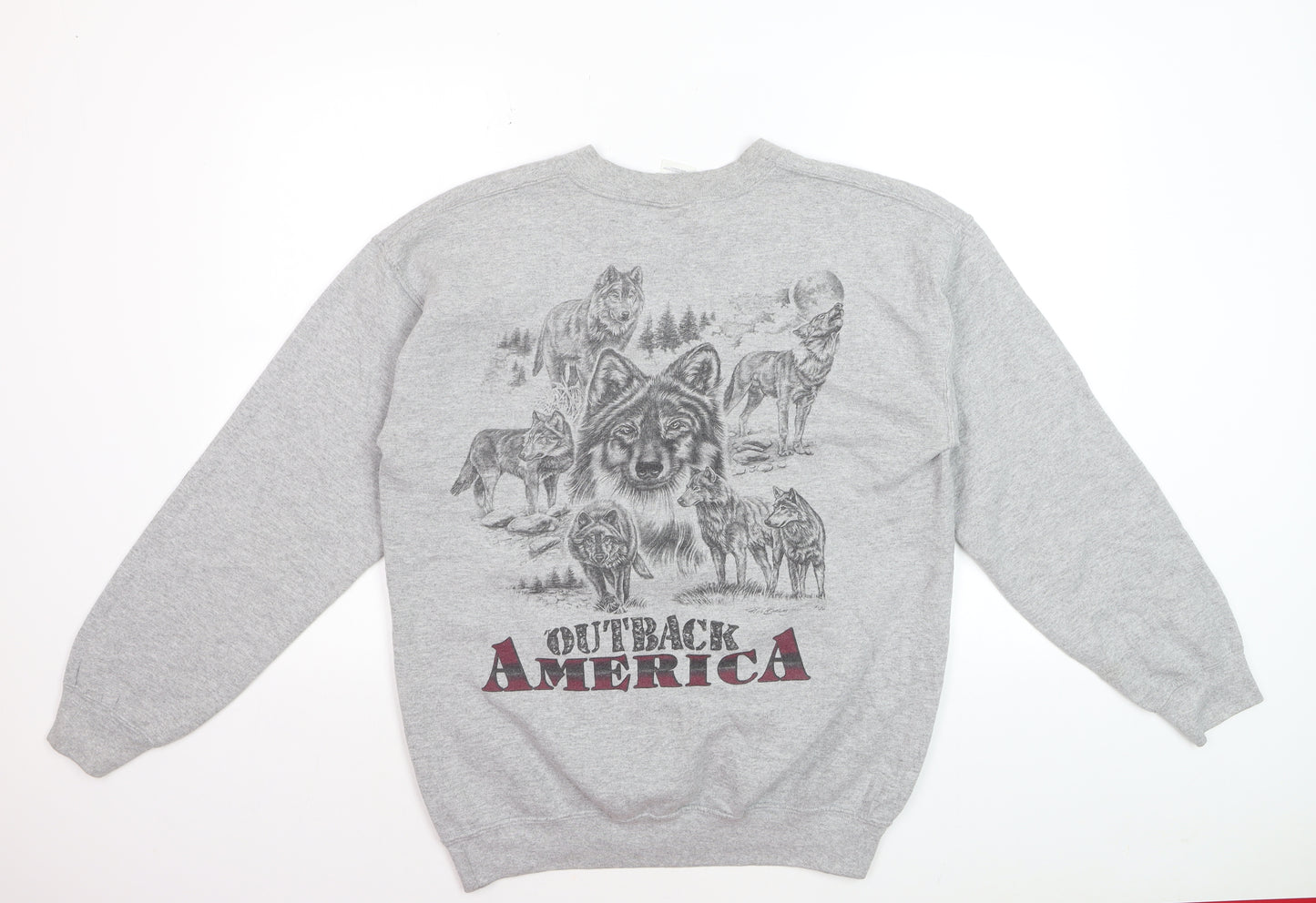 Gildan Men's Grey Outback America Wolf Graphic Pullover Sweatshirt M