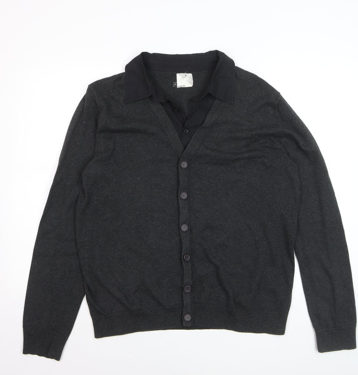 Crafted Women’s Grey V-Neck Button Cardigan XL 100% Cotton Knitwear