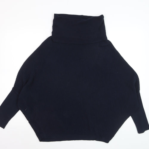Dorothy Perkins Women's Blue Roll Neck Ribbed Knit Jumper Size 10