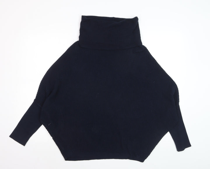 Dorothy Perkins Women's Blue Roll Neck Ribbed Knit Jumper Size 10