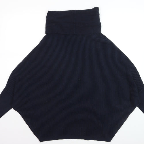 Dorothy Perkins Women's Blue Roll Neck Ribbed Knit Jumper Size 10