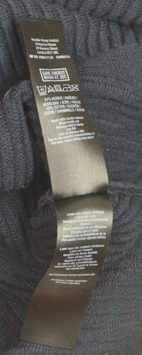 Dorothy Perkins Women's Blue Roll Neck Ribbed Knit Jumper Size 10