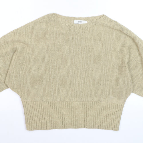 Marks and Spencer Women Beige M Relaxed Knit Pullover Jumper