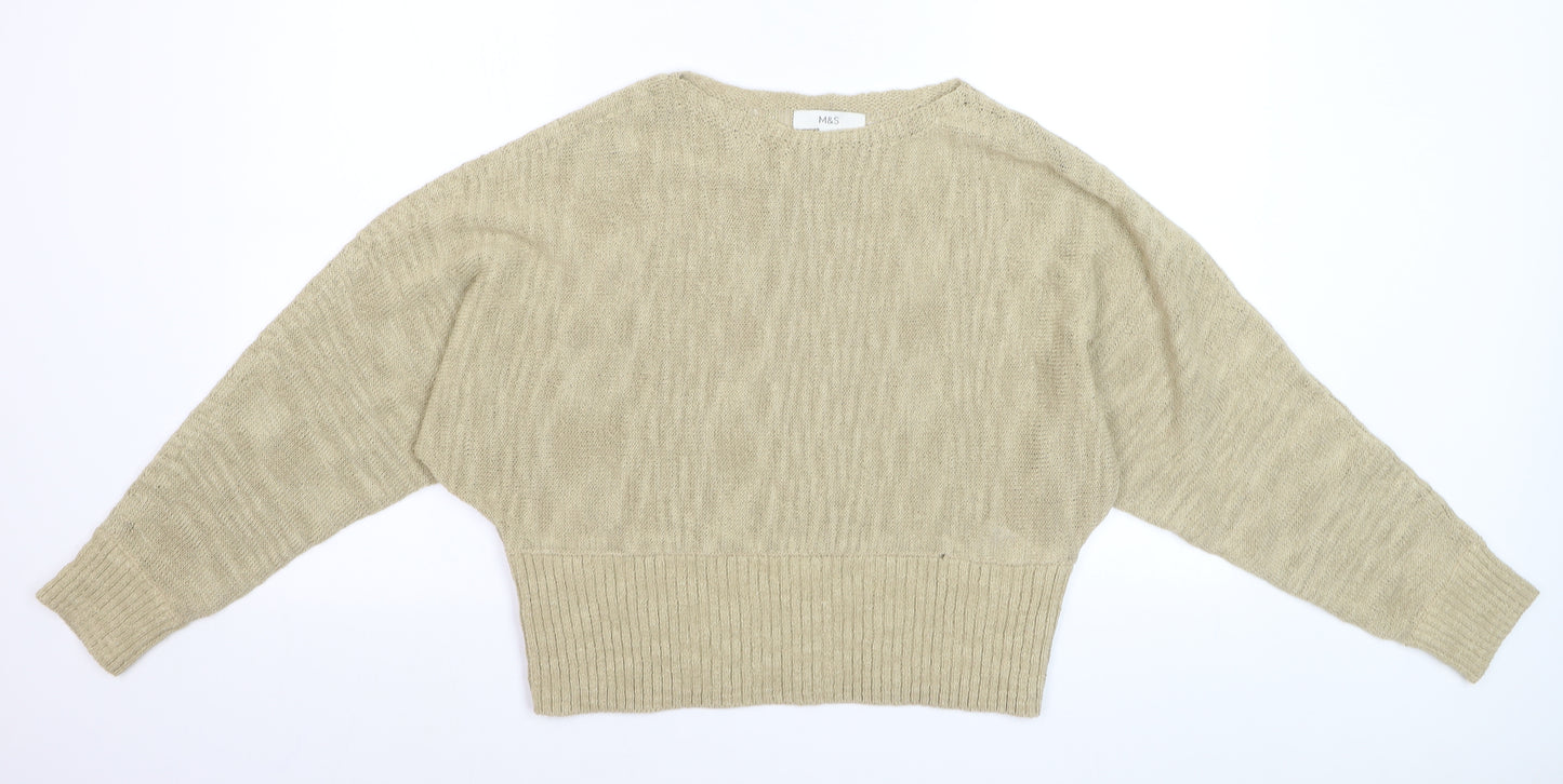 Marks and Spencer Women Beige M Relaxed Knit Pullover Jumper
