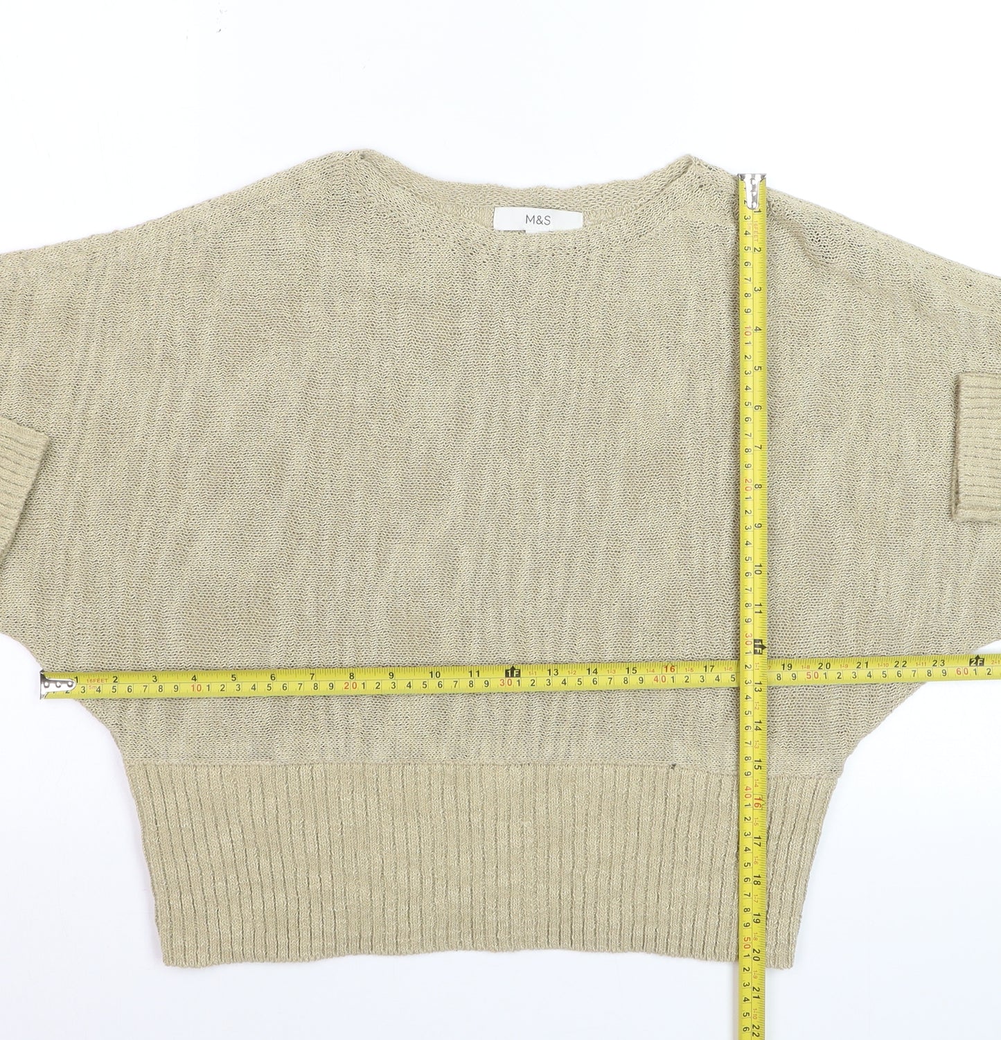 Marks and Spencer Women Beige M Relaxed Knit Pullover Jumper