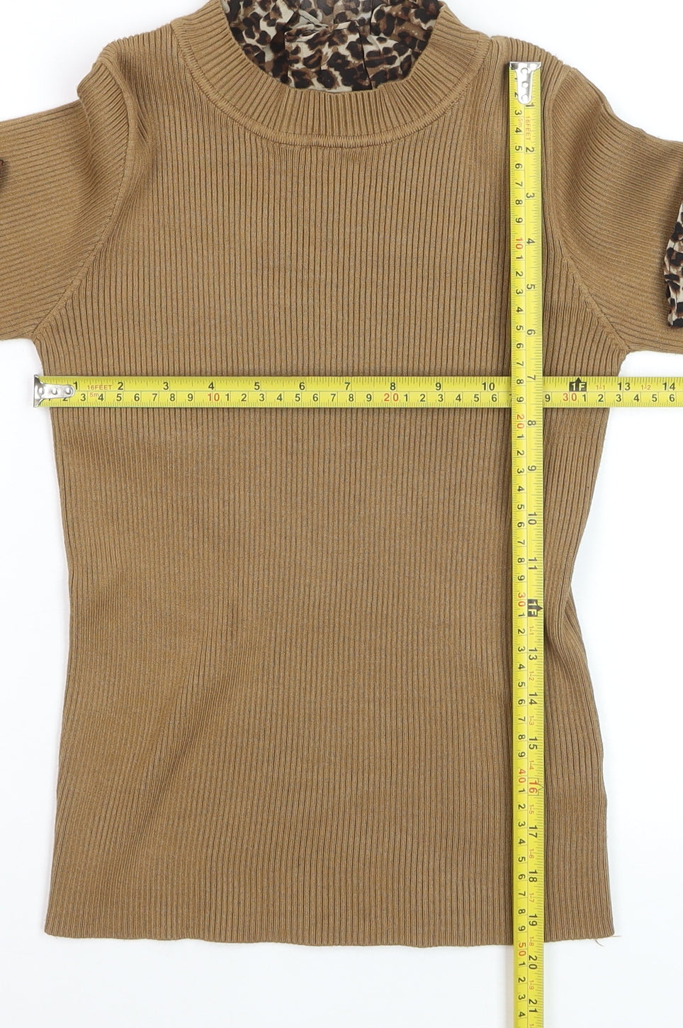 Quiz Womens Beige Leopard Trim Ribbed Pullover Jumper Size M