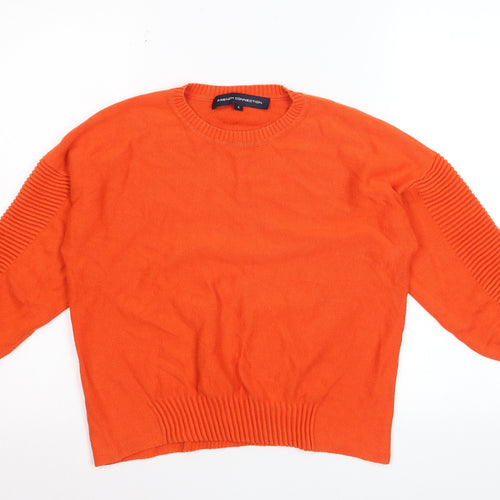 French Connection Women's Orange Cotton Crew Neck Jumper Size S