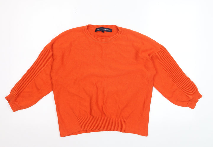 French Connection Women's Orange Cotton Crew Neck Jumper Size S
