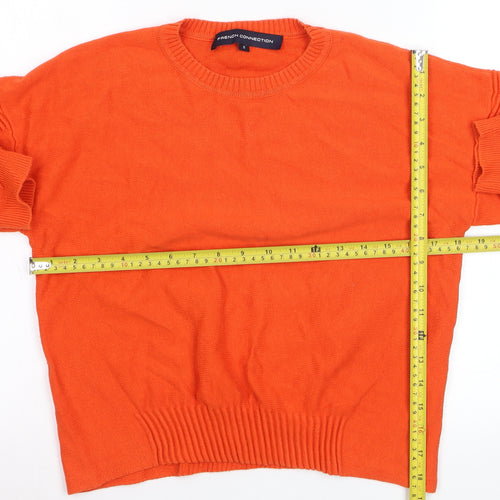French Connection Women's Orange Cotton Crew Neck Jumper Size S