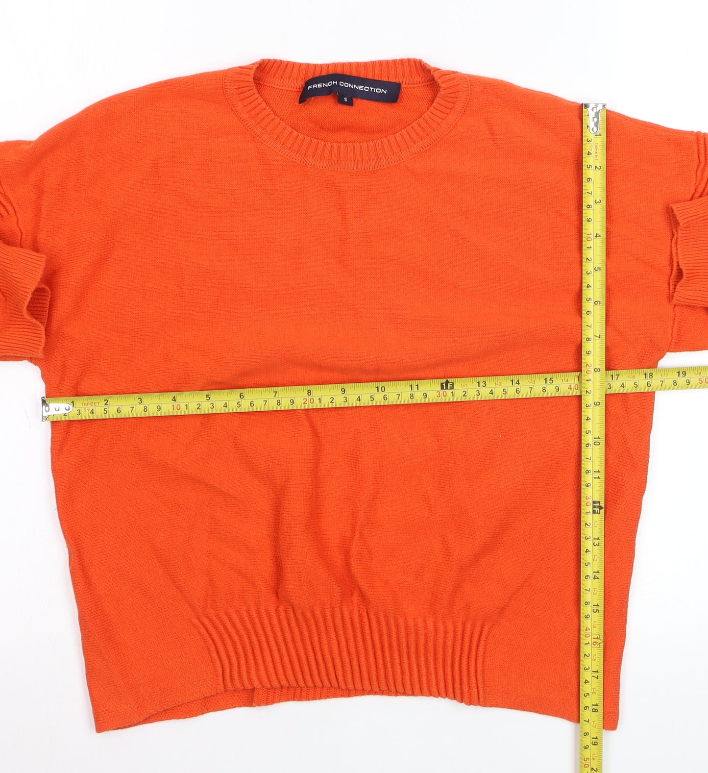 French Connection Women's Orange Cotton Crew Neck Jumper Size S