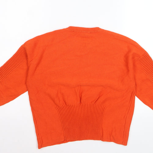French Connection Women's Orange Cotton Crew Neck Jumper Size S