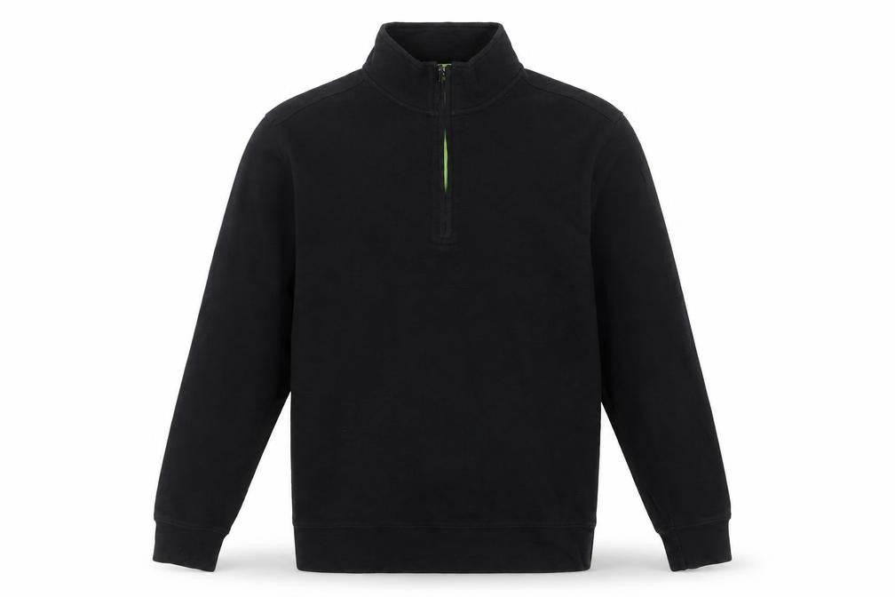 Front view of b men’s black l 1/4 zip cotton pullover sweatshirt